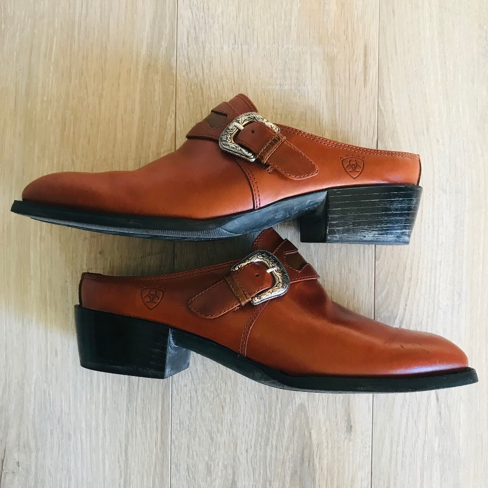 Ariat women's cognac leather slip on mules size 8B